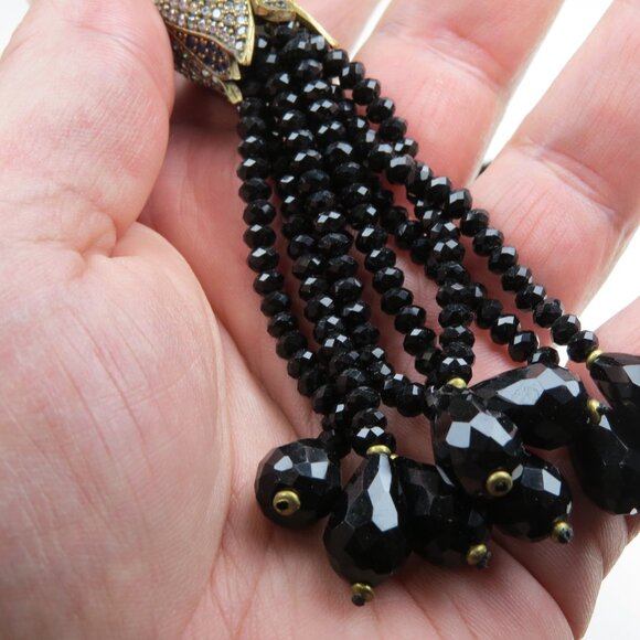 Faceted Black-Green -Red Onyx Necklace Hand made 36" long - Picture 4 of 11